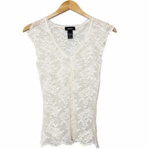 Express Women's Ivory Lace Sheer V-Neck Top Size S Coquette Fairycore Romantic